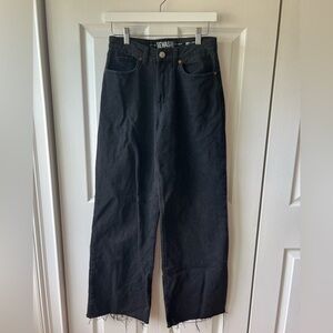 Rewash super high waisted black denim wide leg jeans with distressed bottoms